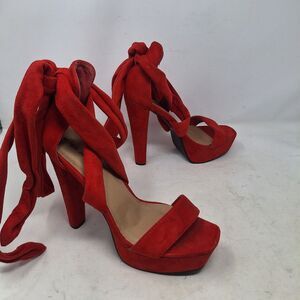 Style Shoes Red Faux Suede Lace Up Platform High Heeled Pumps Maximalism Size 8